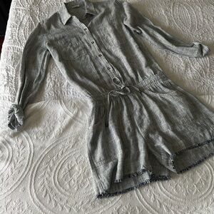 Splendid Gray and White Striped Button-Up Jumpsuit